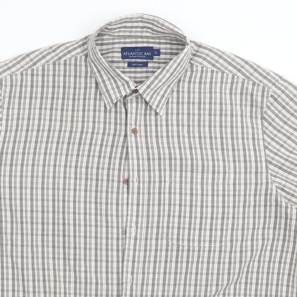 Atlantic Bay Mens Brown Check Cotton  Button-Up Size XL Collared Button - soft Touch