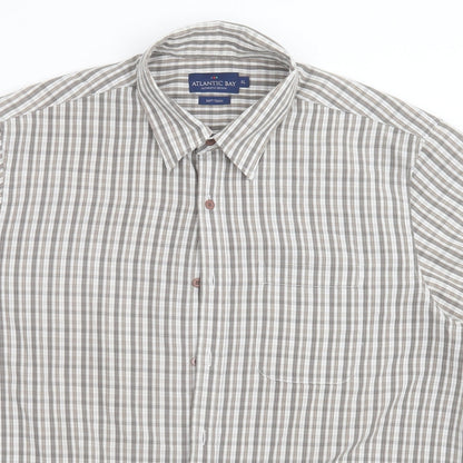 Atlantic Bay Mens Brown Check Cotton  Button-Up Size XL Collared Button - soft Touch