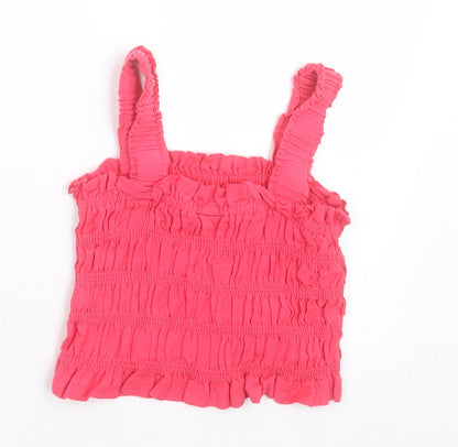 Matalan Girls Pink  Viscose Cropped Tank Size 7 Years Square Neck Pullover
