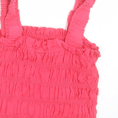 Matalan Girls Pink  Viscose Cropped Tank Size 7 Years Square Neck Pullover