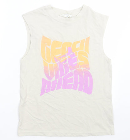 H&M Girls Beige  Cotton Basic Tank Size 11-12 Years Crew Neck Pullover - beach vibes ahead