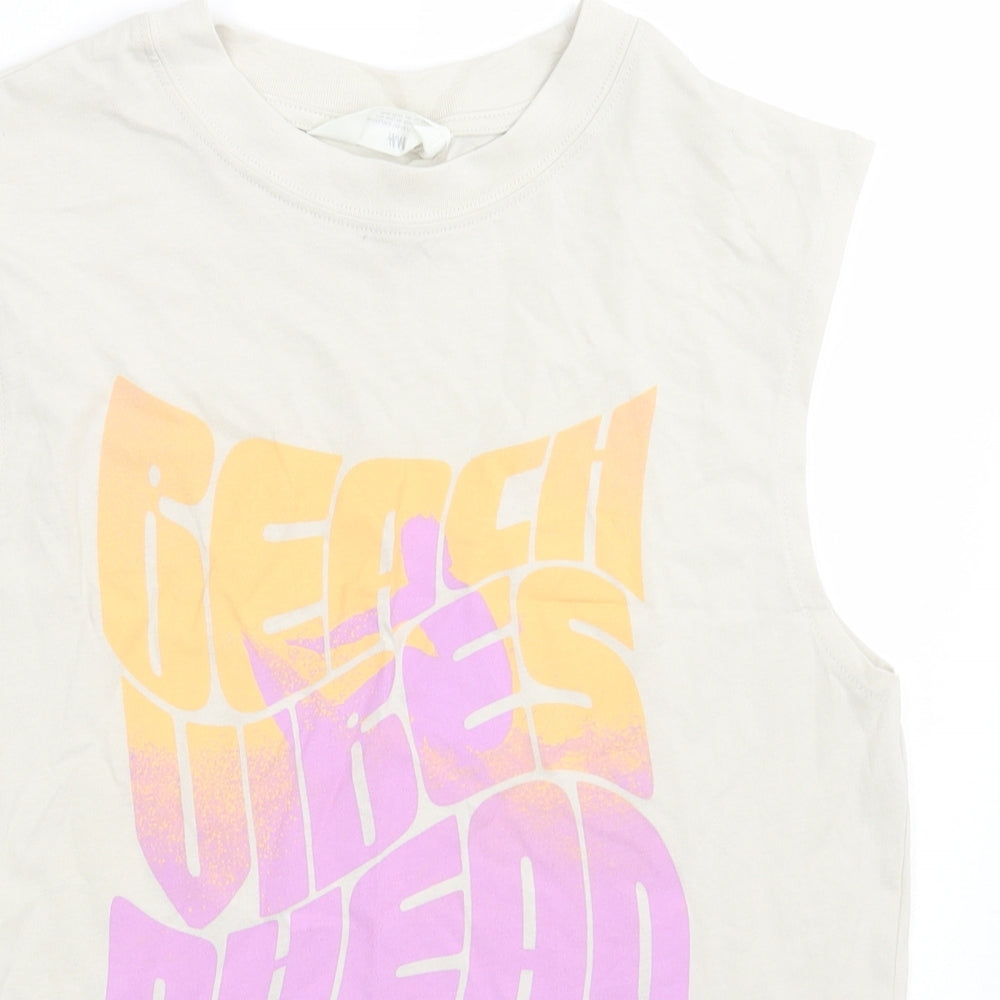 H&M Girls Beige  Cotton Basic Tank Size 11-12 Years Crew Neck Pullover - beach vibes ahead