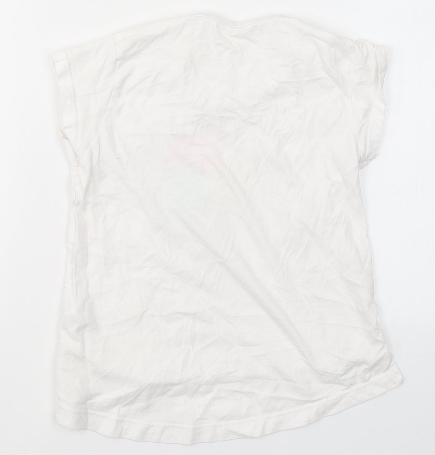 Dunnes Stores Girls White  Cotton Basic T-Shirt Size 7 Years Round Neck  - Ice Cream Print