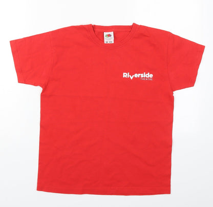 Fruit of the Loom Boys Red  Cotton Basic T-Shirt Size 9-10 Years Crew Neck Pullover - Riverside Theatre Musical Theatre Summer School 2019