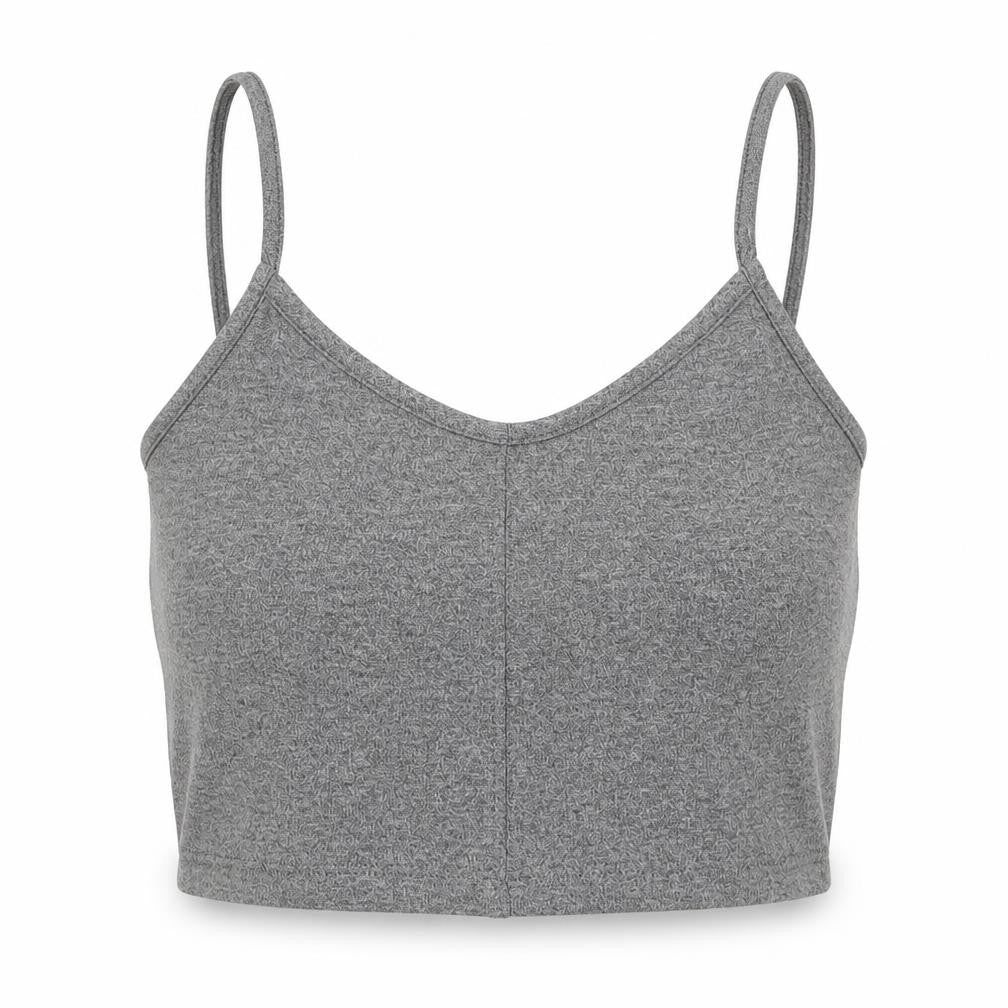 Front view of Topshop women’s grey viscose cropped tank, size UK 8, v-neck