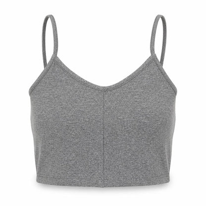 Front view of Topshop women’s grey viscose cropped tank, size UK 8, v-neck