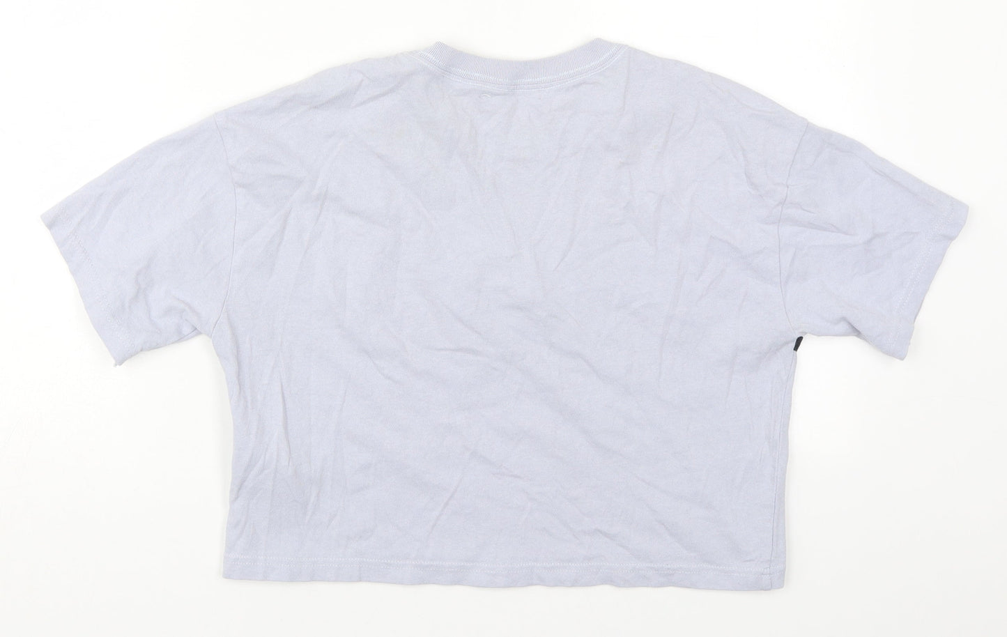 Pull&Bear Womens Blue Striped Cotton Cropped T-Shirt Size XS Crew Neck