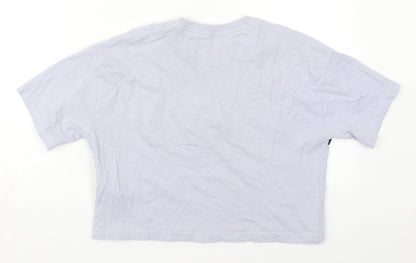 Pull&Bear Womens Blue Striped Cotton Cropped T-Shirt Size XS Crew Neck