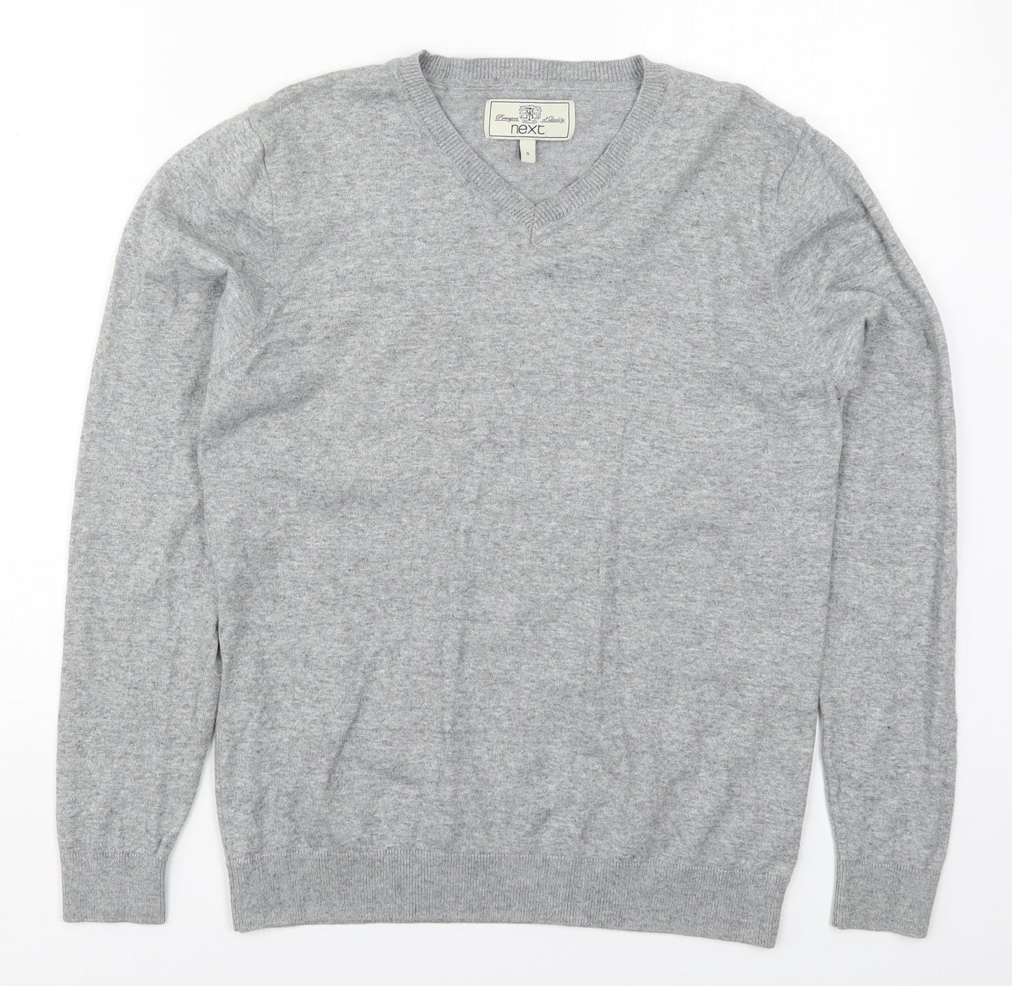 NEXT Mens Grey V-Neck  Cotton Pullover Jumper Size S