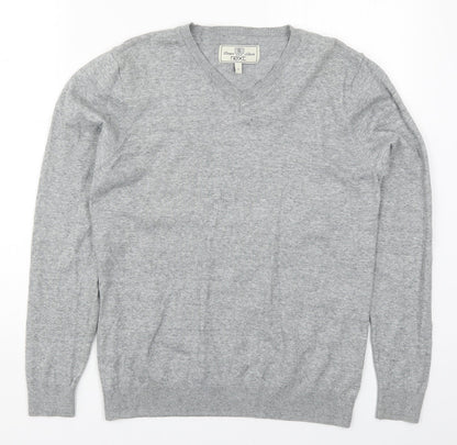 NEXT Mens Grey V-Neck  Cotton Pullover Jumper Size S