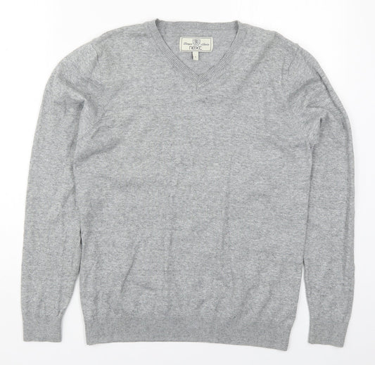 NEXT Mens Grey V-Neck  Cotton Pullover Jumper Size S