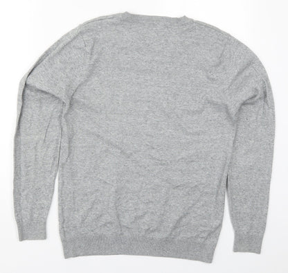 NEXT Mens Grey V-Neck  Cotton Pullover Jumper Size S