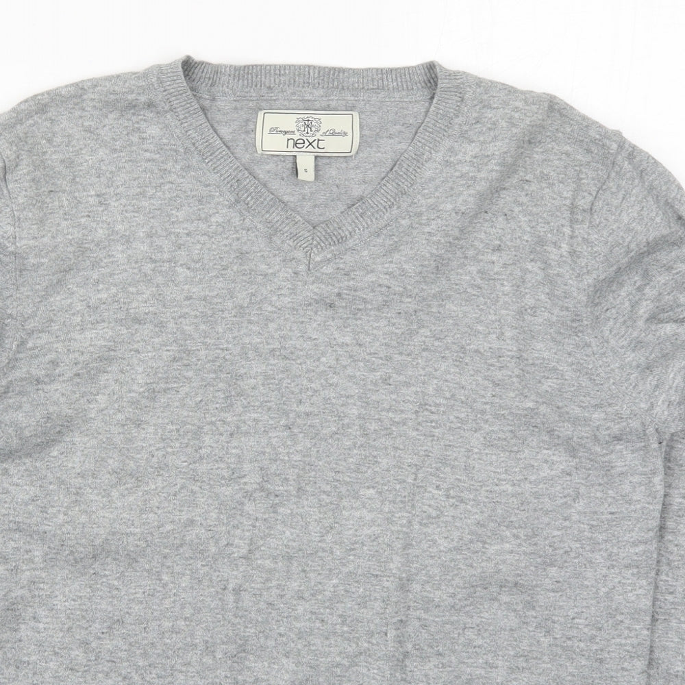 NEXT Mens Grey V-Neck  Cotton Pullover Jumper Size S