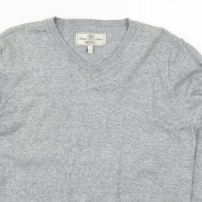 NEXT Mens Grey V-Neck  Cotton Pullover Jumper Size S