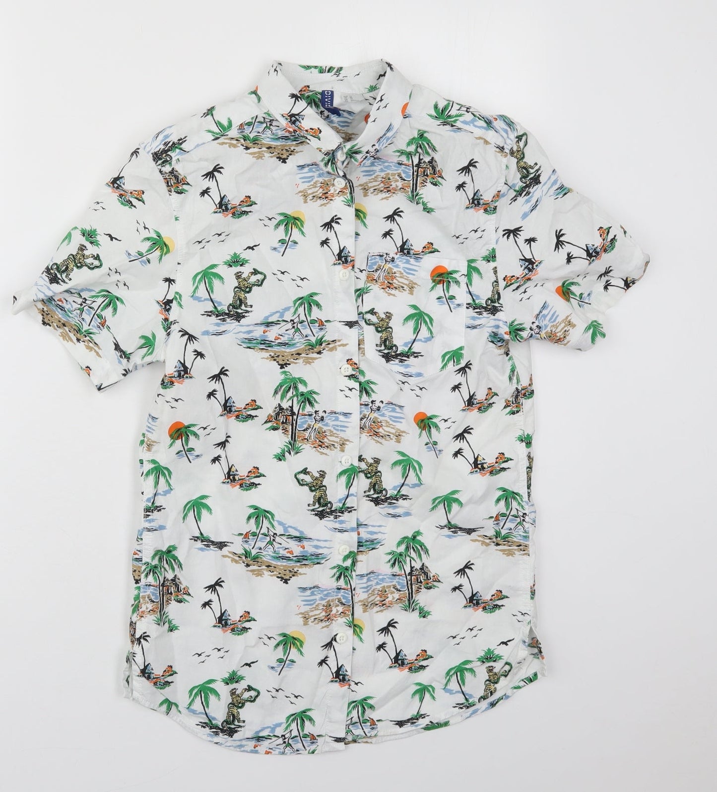 Mens UK Size XS H&M White  Button-Up Short Sleeve Casual Shirt