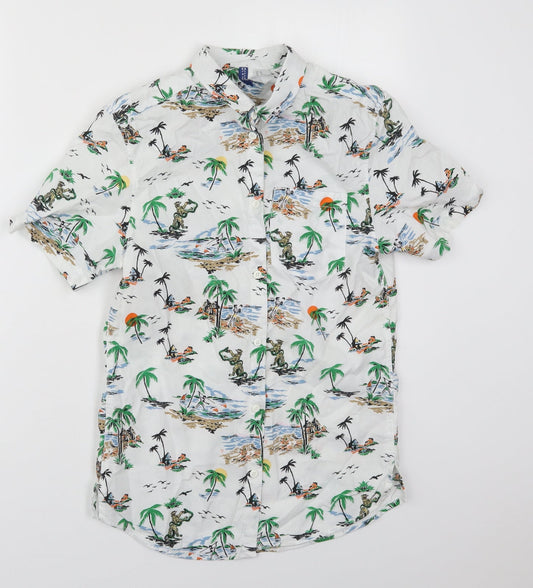 Mens UK Size XS H&M White  Button-Up Short Sleeve Casual Shirt