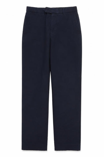 Front view of Next men’s blue polyester trousers, size 30, 28-inch leg regular button