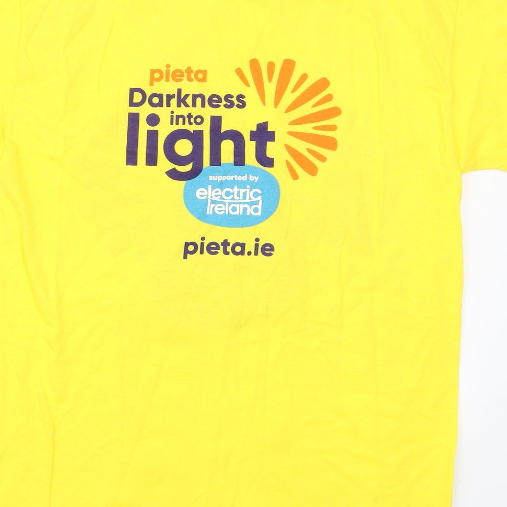 Fruit of the Loom Boys Yellow  Cotton Basic T-Shirt Size S Crew Neck Pullover - Darkness Into Light Electric Ireland