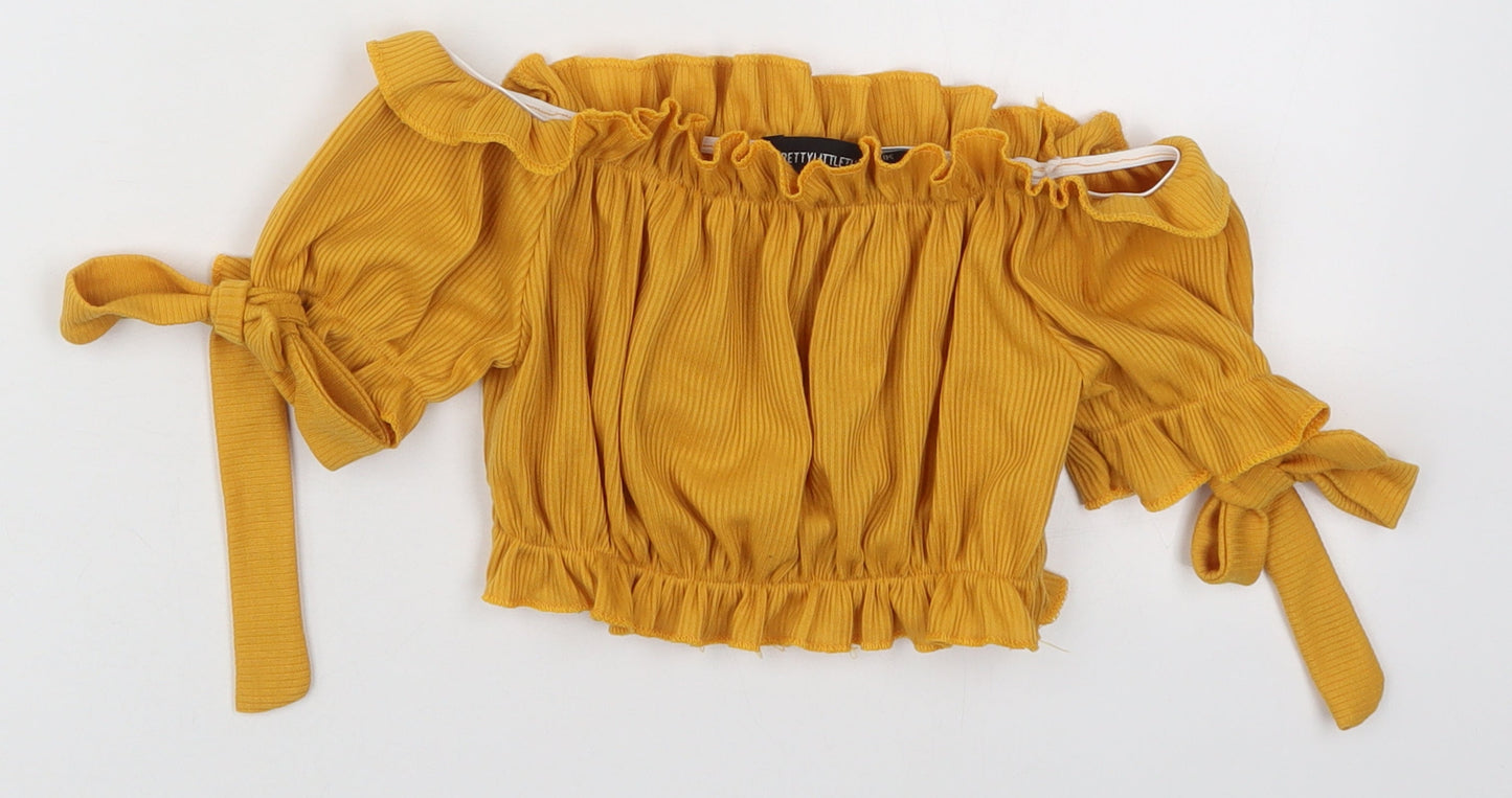 Womens UK Size 4 PRETTYLITTLETHING Yellow Cropped Blouse