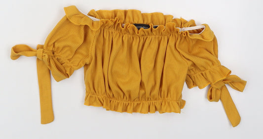 Womens UK Size 4 PRETTYLITTLETHING Yellow Cropped Blouse