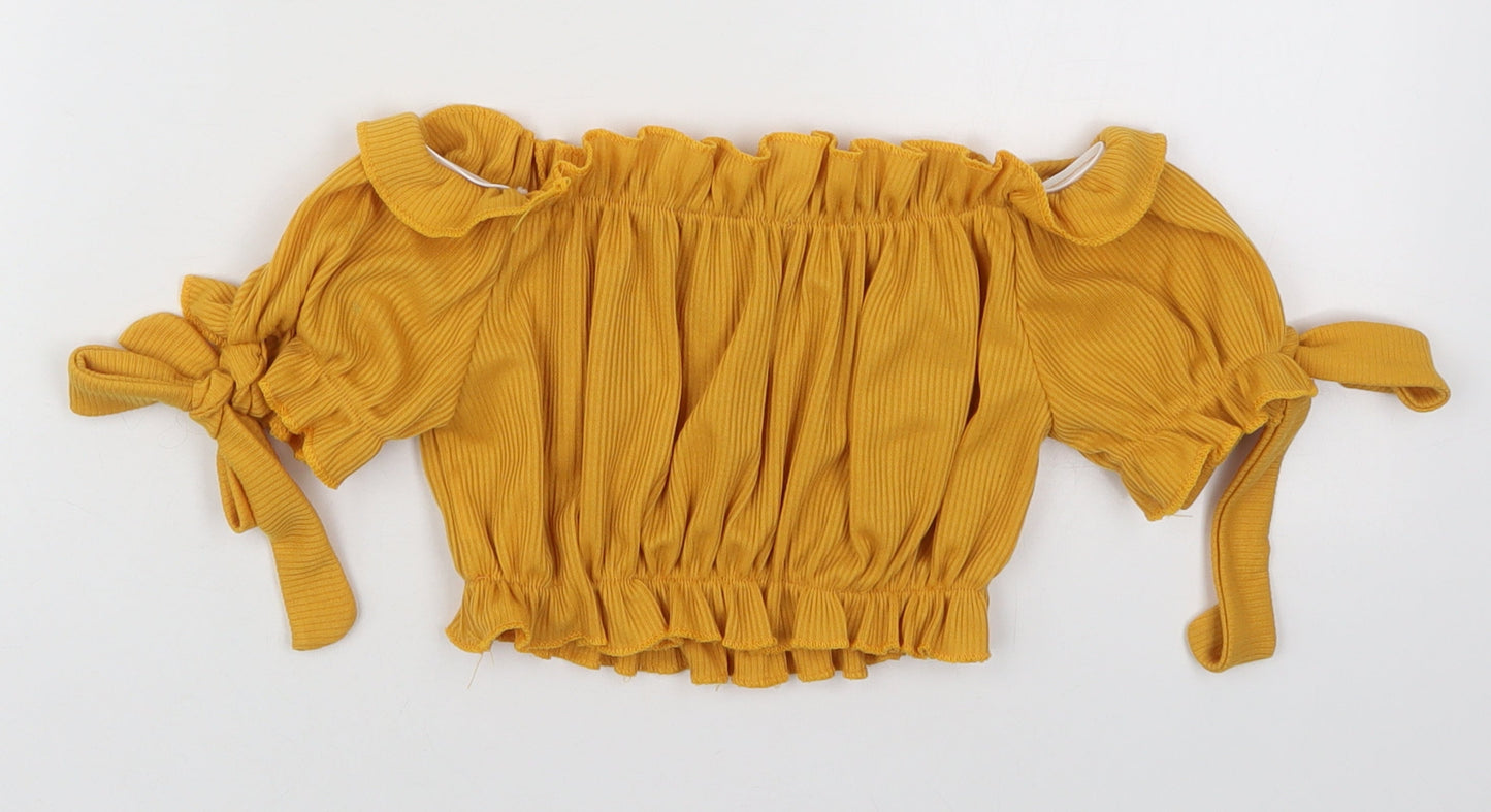 Womens UK Size 4 PRETTYLITTLETHING Yellow Cropped Blouse
