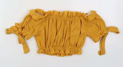 Womens UK Size 4 PRETTYLITTLETHING Yellow Cropped Blouse