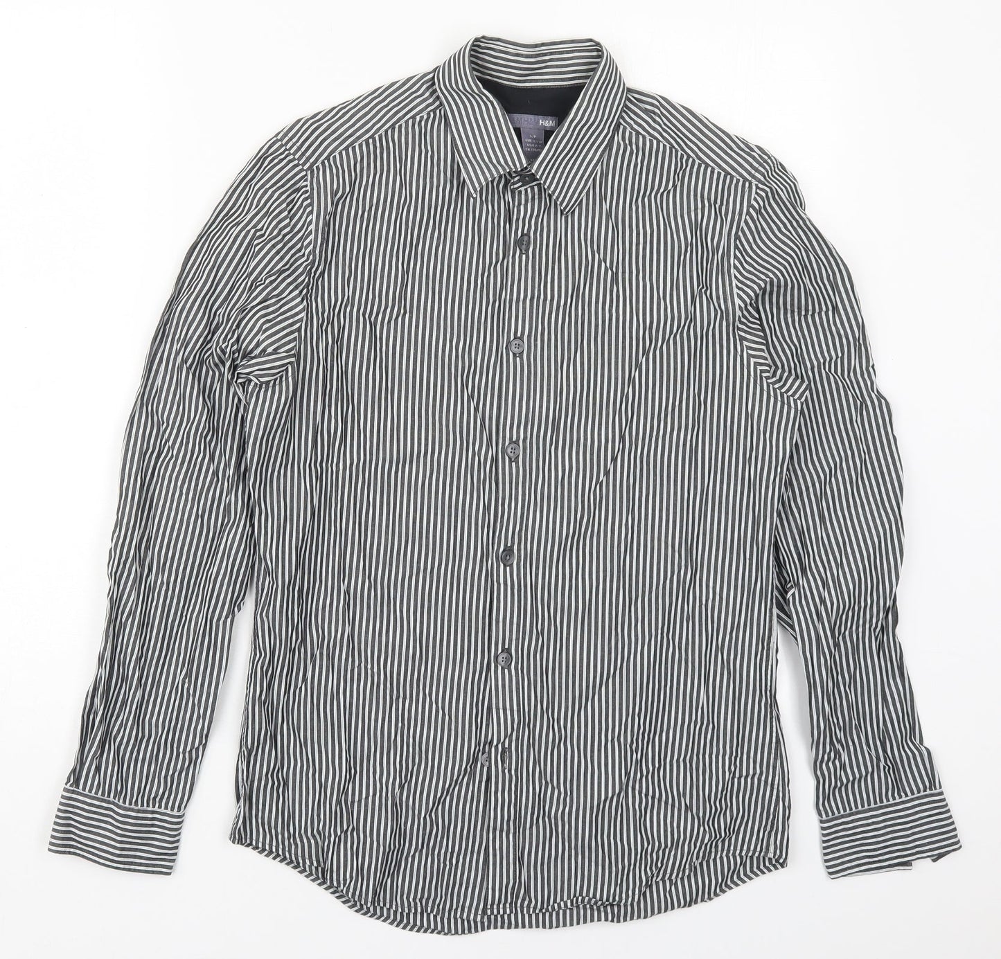 Mens UK Size S H&M Grey  Button-Up Long Sleeve Casual Shirt