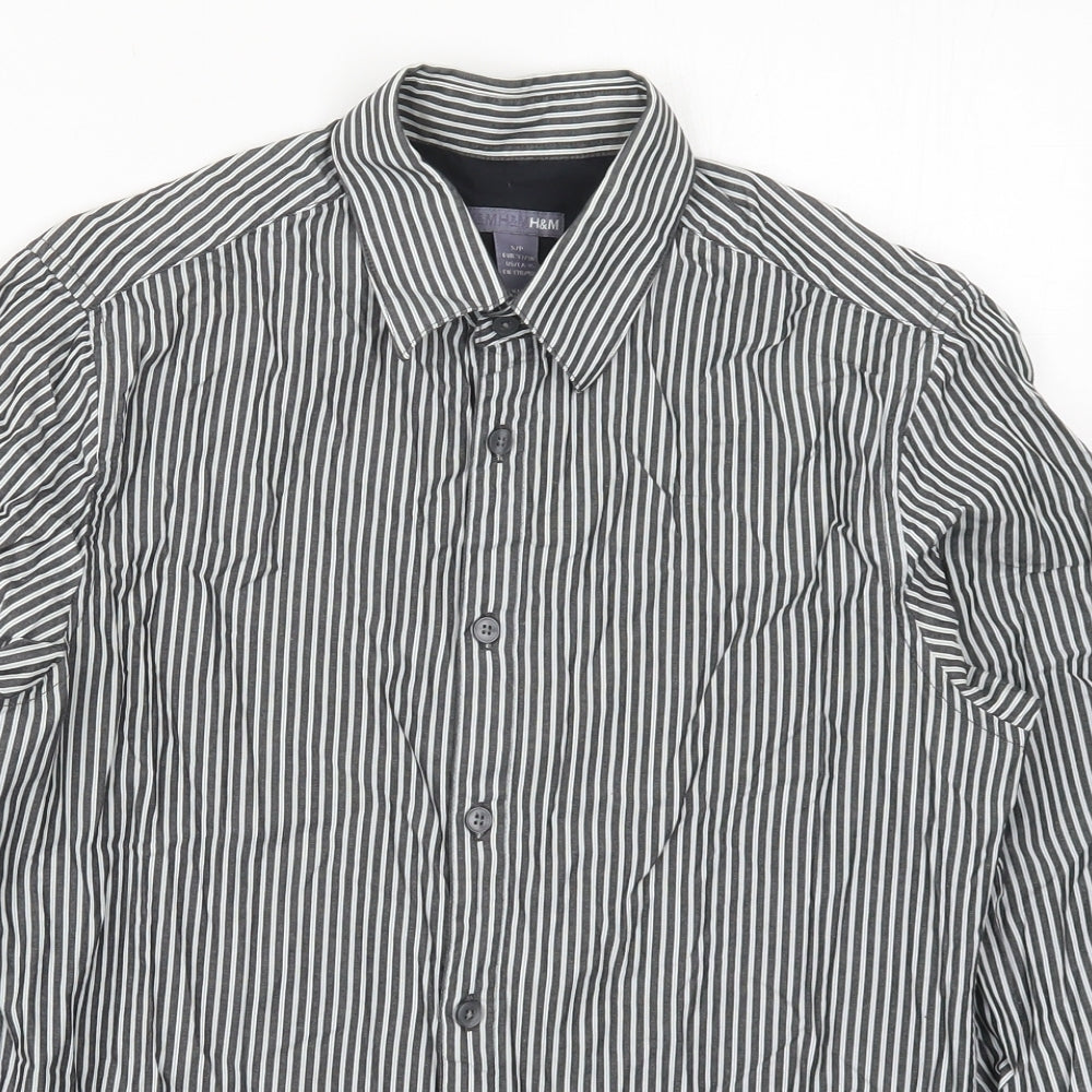Mens UK Size S H&M Grey  Button-Up Long Sleeve Casual Shirt