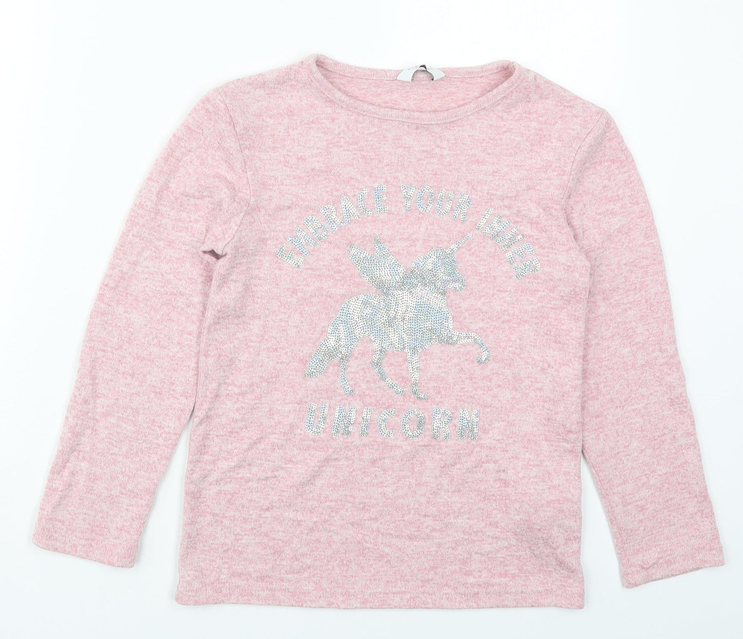 Primark Girls Pink  Viscose Basic T-Shirt Size 9-10 Years Round Neck Pullover - Embrace Your Inner Unicorn