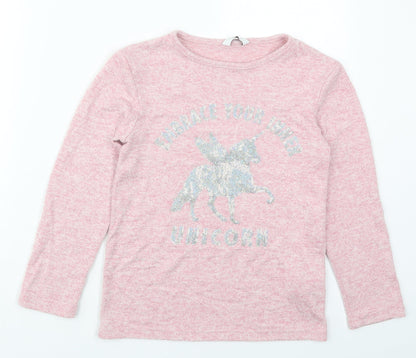 Primark Girls Pink  Viscose Basic T-Shirt Size 9-10 Years Round Neck Pullover - Embrace Your Inner Unicorn