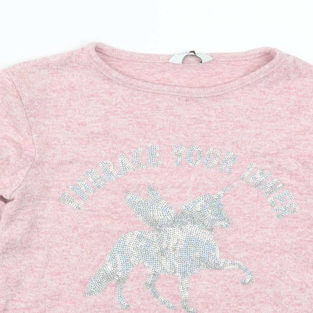 Primark Girls Pink  Viscose Basic T-Shirt Size 9-10 Years Round Neck Pullover - Embrace Your Inner Unicorn