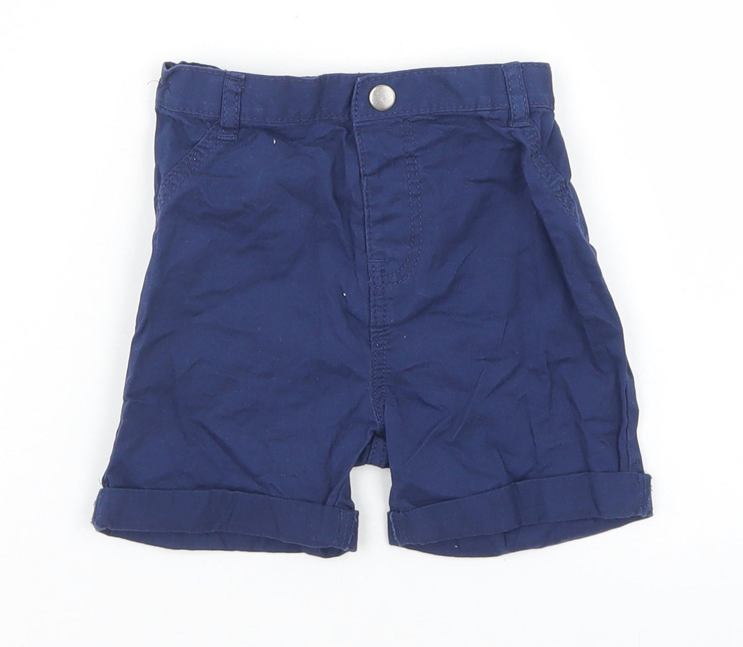 Marks and Spencer Boys Blue  Cotton Cropped Trousers Size 12-18 Months  Snap