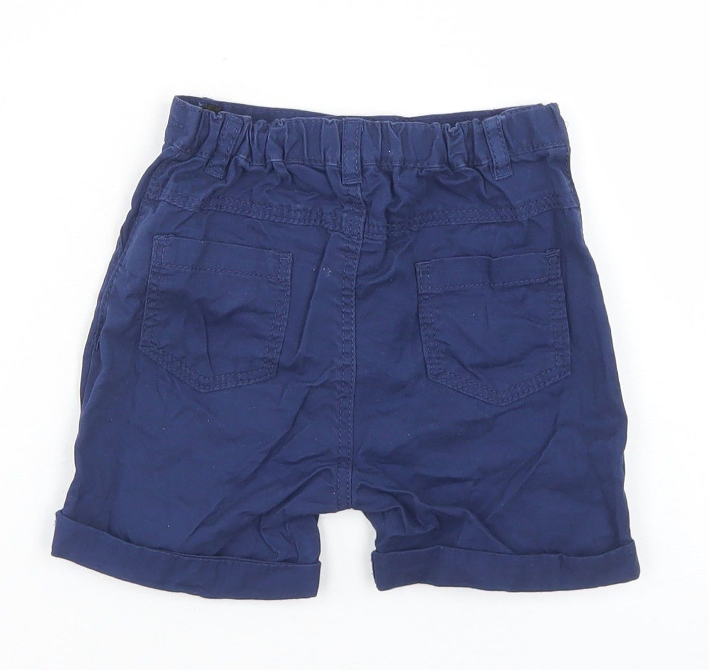 Marks and Spencer Boys Blue  Cotton Cropped Trousers Size 12-18 Months  Snap