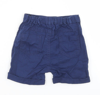 Marks and Spencer Boys Blue  Cotton Cropped Trousers Size 12-18 Months  Snap