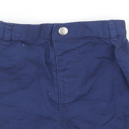 Marks and Spencer Boys Blue  Cotton Cropped Trousers Size 12-18 Months  Snap