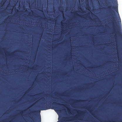 Marks and Spencer Boys Blue  Cotton Cropped Trousers Size 12-18 Months  Snap
