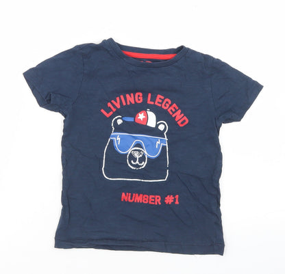 Mothercare Boys Blue  Cotton Basic T-Shirt Size 3-4 Years Crew Neck  - Living Legend