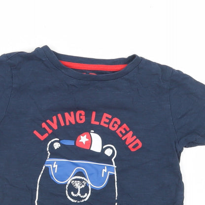 Mothercare Boys Blue  Cotton Basic T-Shirt Size 3-4 Years Crew Neck  - Living Legend