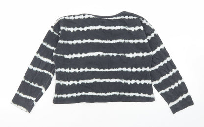 F&F Girls Grey Striped Cotton Cropped T-Shirt Size 6-7 Years Crew Neck