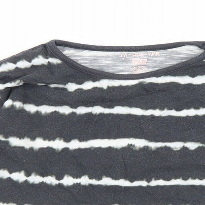 F&F Girls Grey Striped Cotton Cropped T-Shirt Size 6-7 Years Crew Neck