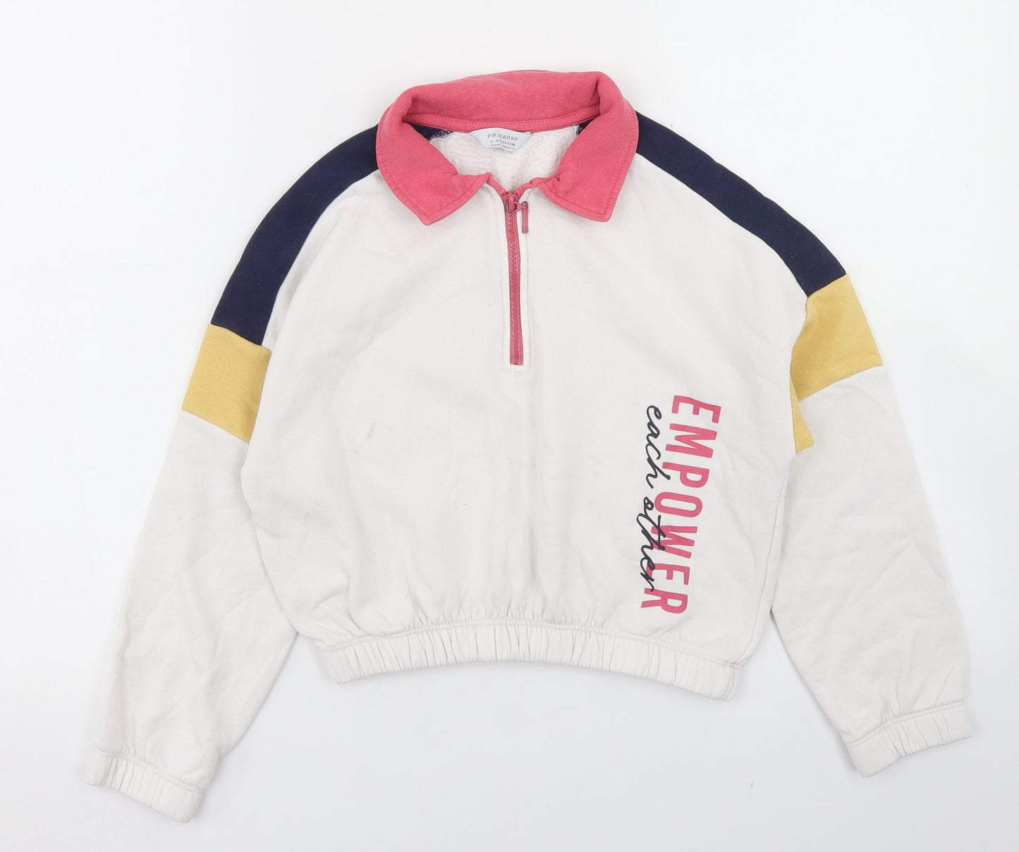 Primark Girls White Colourblock Cotton Pullover Sweatshirt Size 8-9 Years   - Cropped