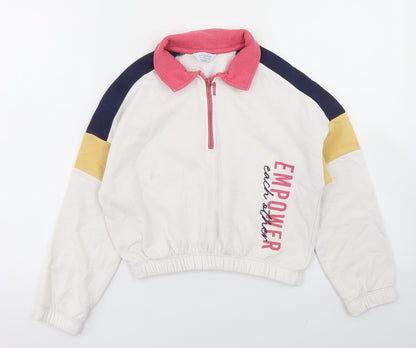 Primark Girls White Colourblock Cotton Pullover Sweatshirt Size 8-9 Years   - Cropped