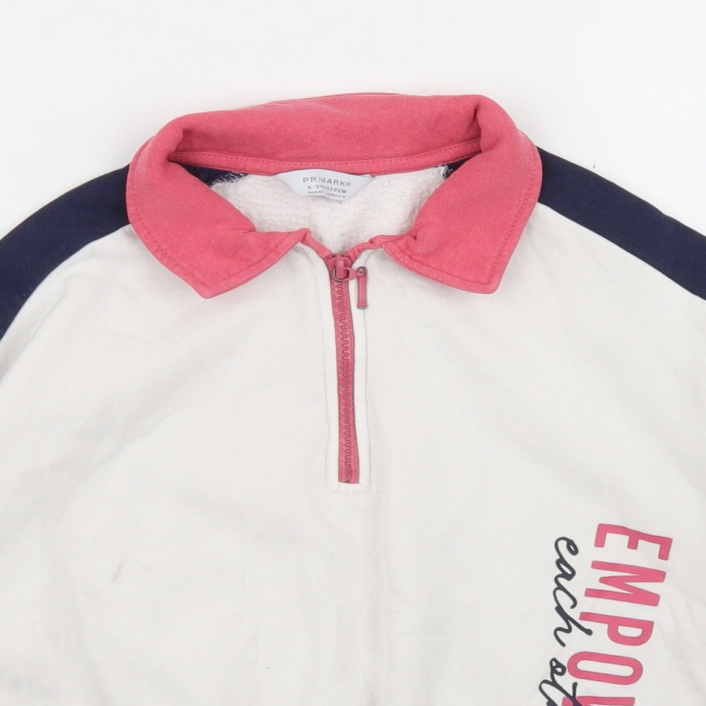 Primark Girls White Colourblock Cotton Pullover Sweatshirt Size 8-9 Years   - Cropped