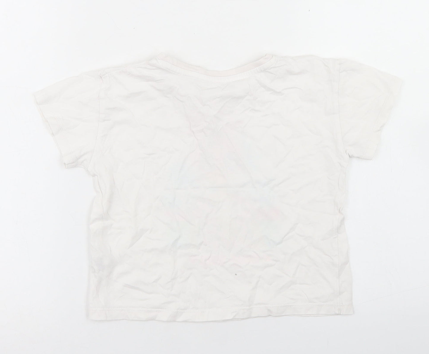 Dunnes Stores Girls White  Cotton Cropped T-Shirt Size 5-6 Years Crew Neck  - Vacay Vibes