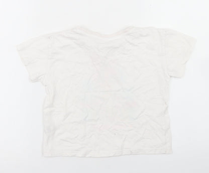 Dunnes Stores Girls White  Cotton Cropped T-Shirt Size 5-6 Years Crew Neck  - Vacay Vibes