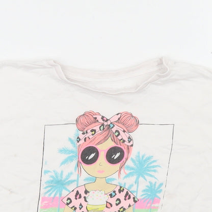 Dunnes Stores Girls White  Cotton Cropped T-Shirt Size 5-6 Years Crew Neck  - Vacay Vibes