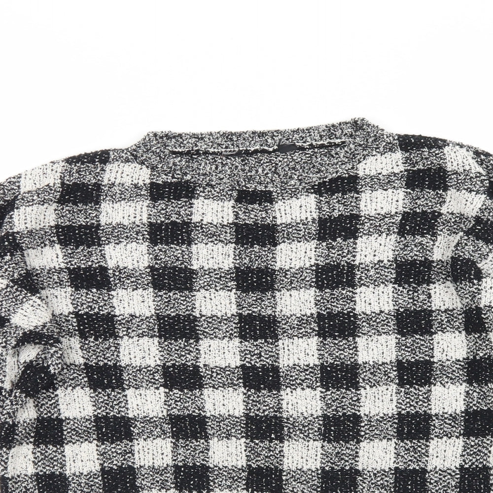 F&F Womens Black Crew Neck Check Cotton Pullover Jumper Size 6   - Flare Sleeve