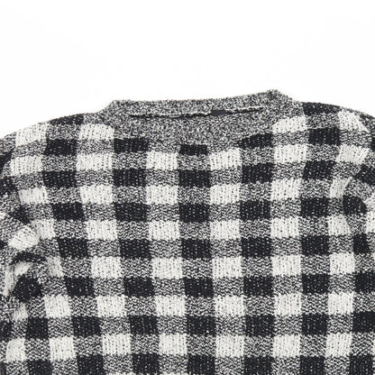 F&F Womens Black Crew Neck Check Cotton Pullover Jumper Size 6   - Flare Sleeve