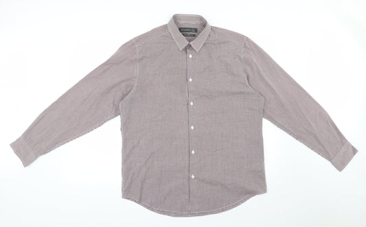 Primark Mens Red Check Polyester  Button-Up Size 16 Collared Button