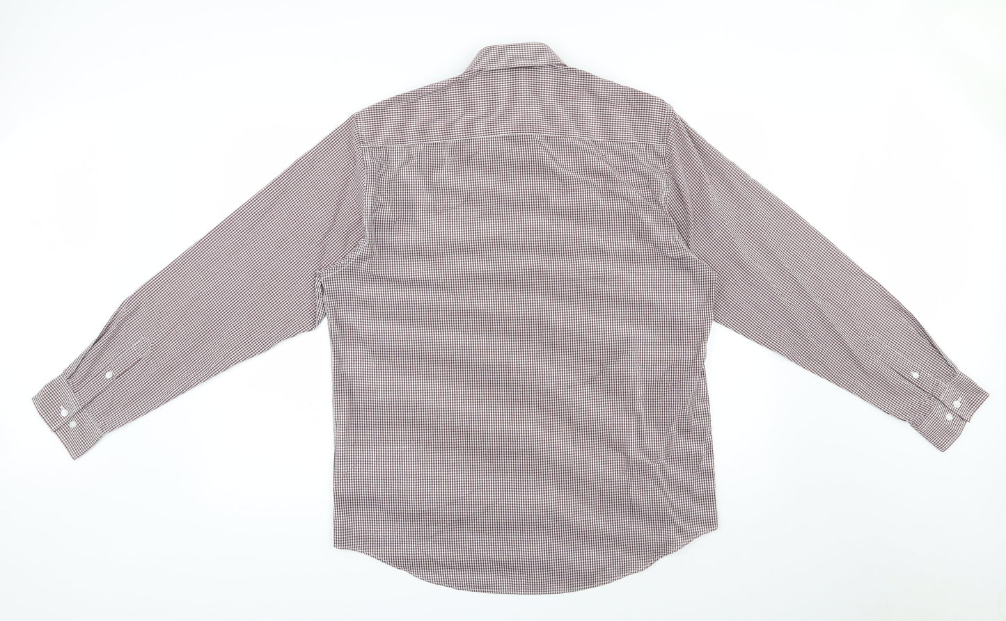 Primark Mens Red Check Polyester  Button-Up Size 16 Collared Button